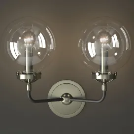 Bra bistro globe clear glass double sconce nickel